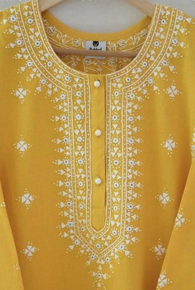Embroidered Yoke Kurti - Lemon Yellow (Linen)