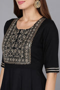 Embroidered Yoke Kurti - Black (Cotton)