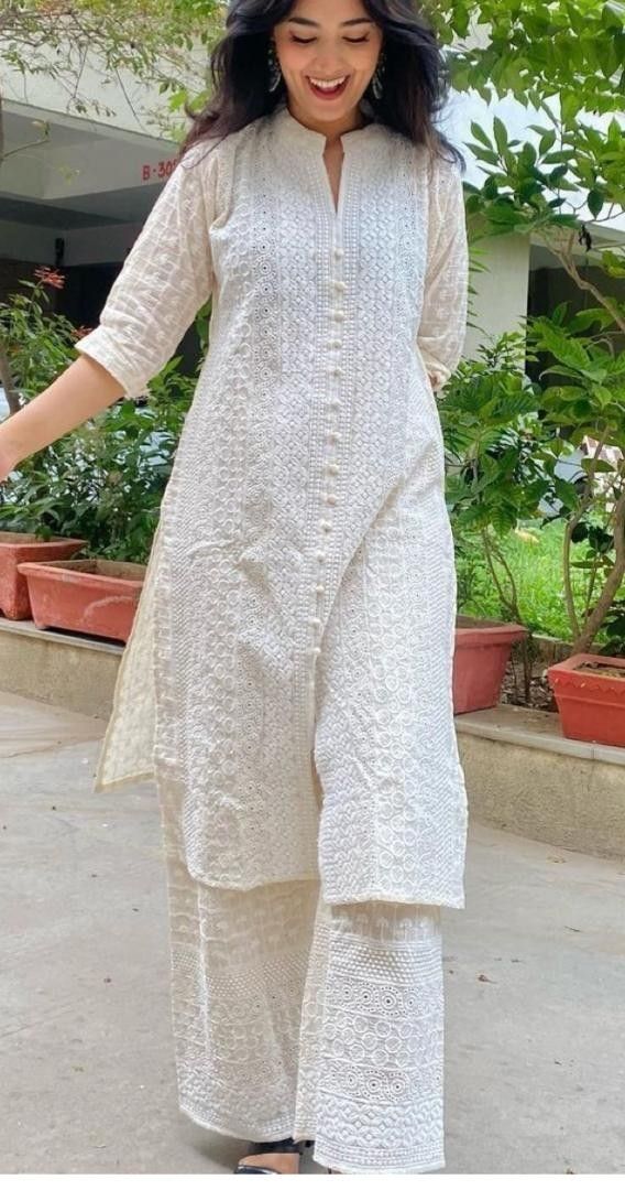 Collar Style Kurti - White (Modal)