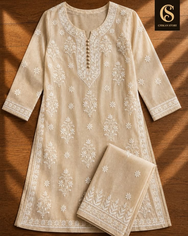 Chikankari Kurti - Beige (Modal)