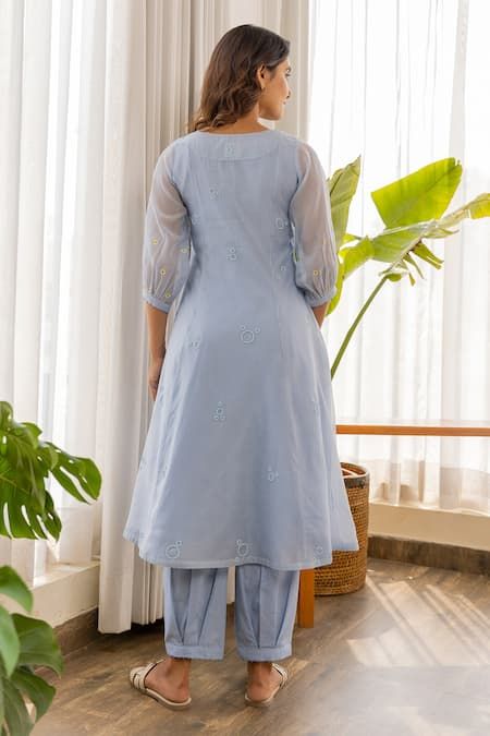 Embroidered Yoke Kurti - Sky Blue (Chiffon)
