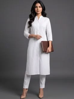 Collar Style Kurti - White (Modal)