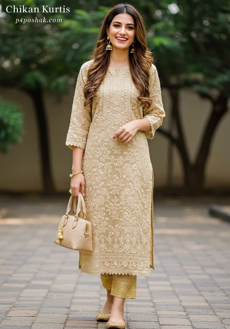 Chikankari Kurti - Beige (Modal)