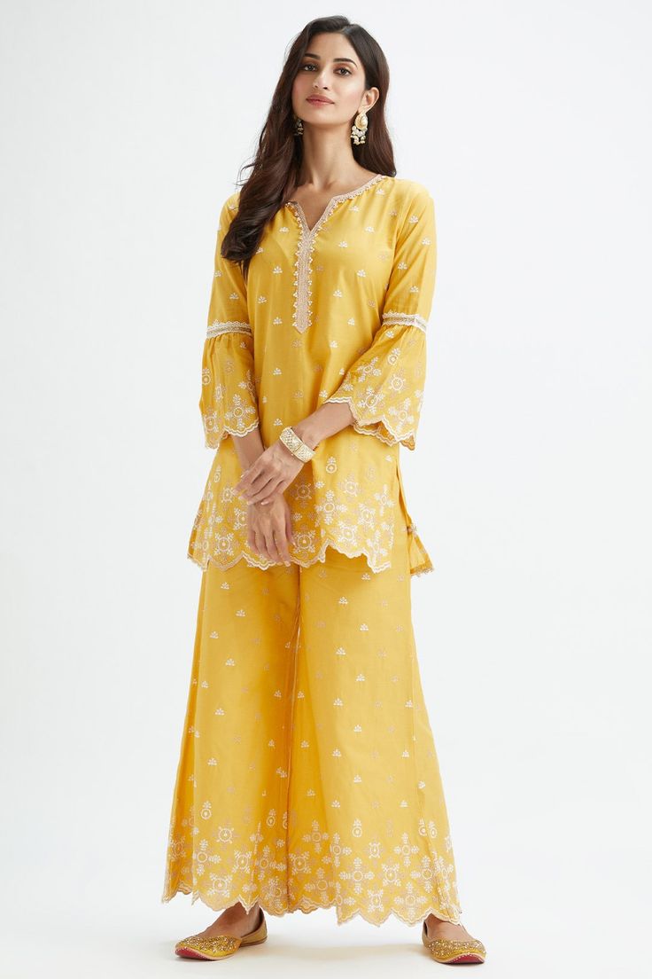 Bell Sleeve Kurti - Mustard Yellow (Chiffon)