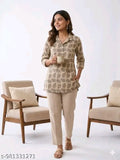 Collar Style Kurti - Beige (Cotton)