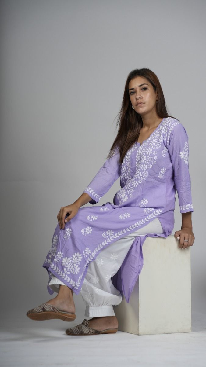 Chikankari Kurti - Purple (Georgette)