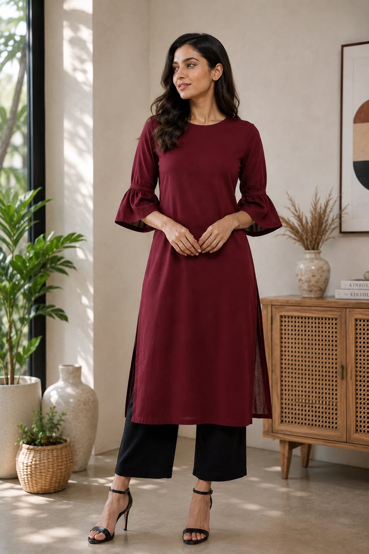 Bell Sleeve Kurti - Maroon (Modal)