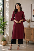 Bell Sleeve Kurti - Red (Linen)