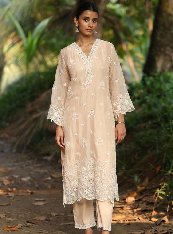 Chikankari Kurti - Beige (Modal)