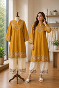 Embroidered Yoke Kurti - Mustard Yellow (Crepe)