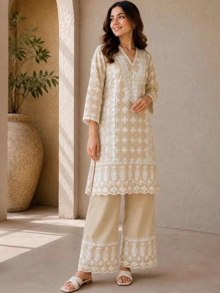 Chikankari Kurti - Beige (Modal)