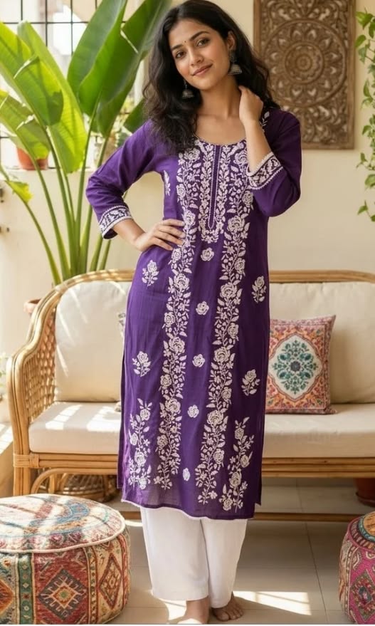 Chikankari Kurti - Purple (Georgette)