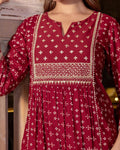 Embroidered Yoke Kurti - Red (Modal)