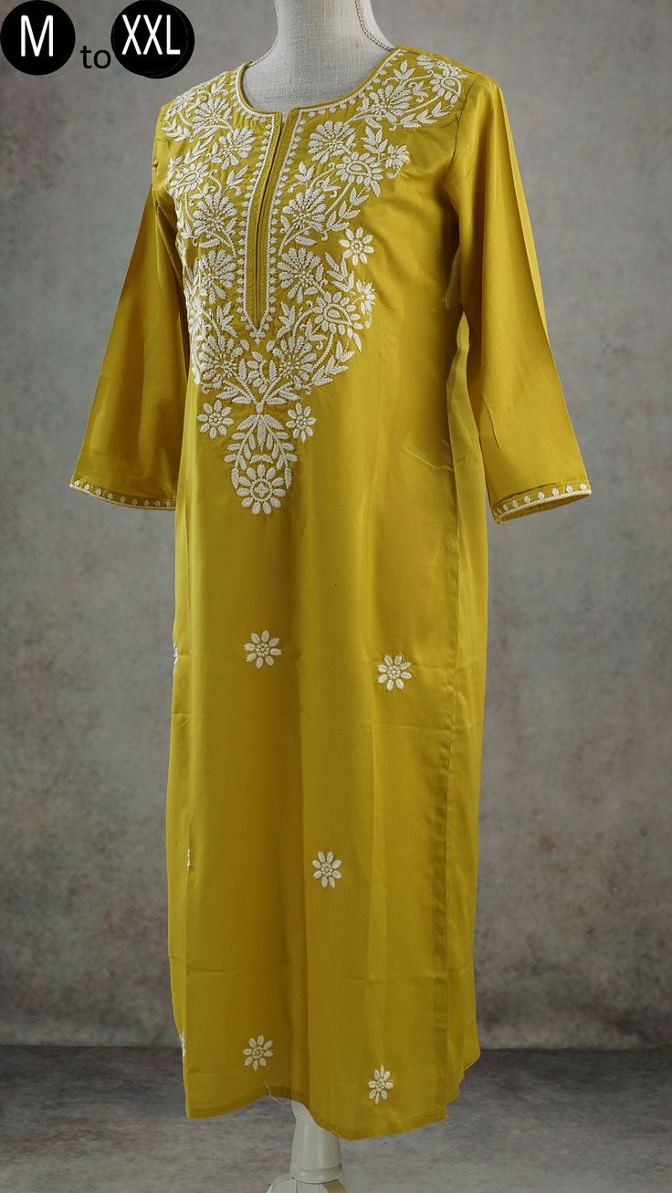 Embroidered Yoke Kurti - Lemon Yellow (Linen)