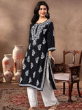 Chikankari Kurti - Black (Crepe)