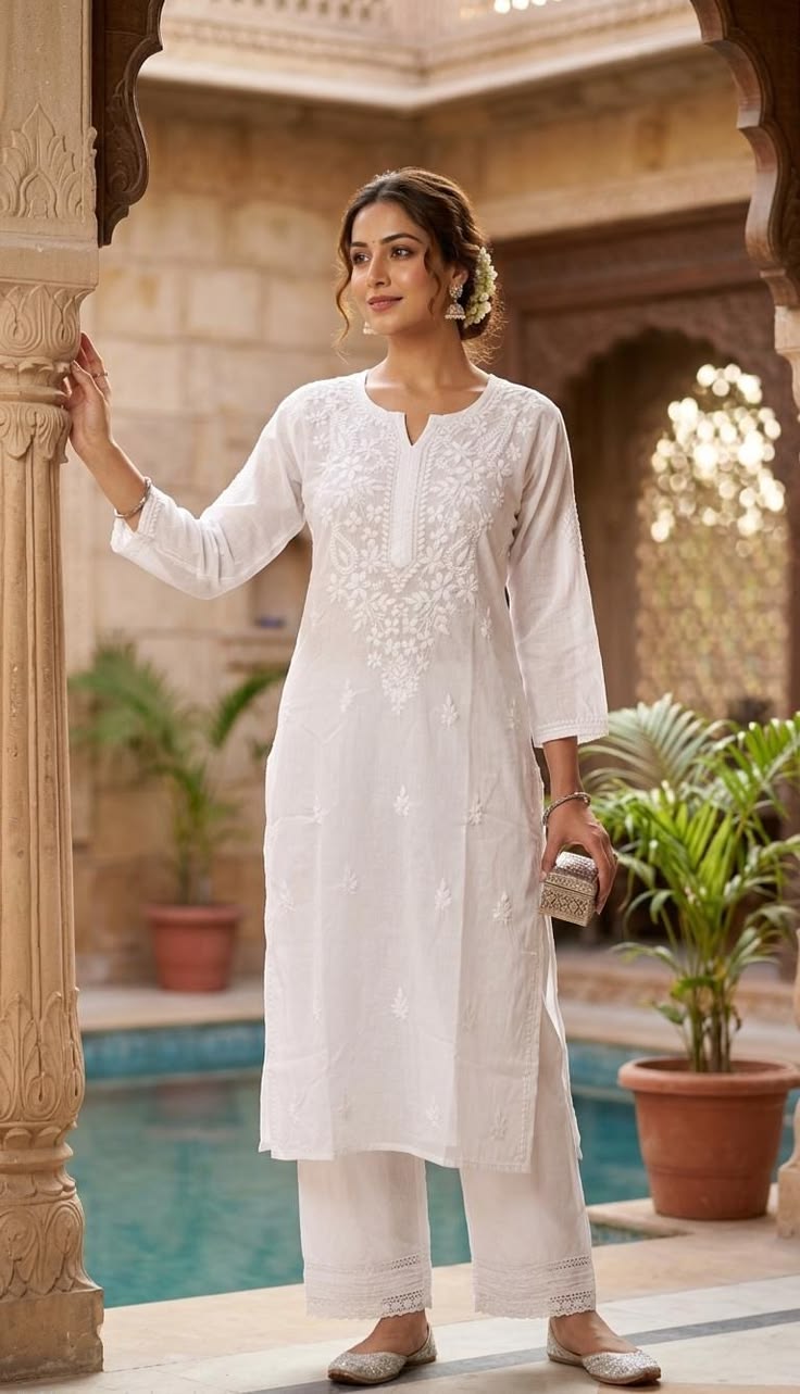 Chikankari Kurti - White (Linen)