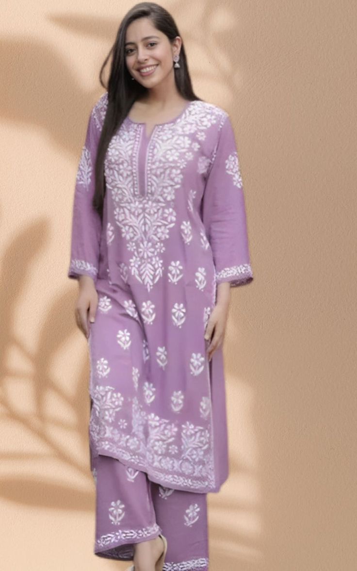 Chikankari Kurti - Purple (Georgette)