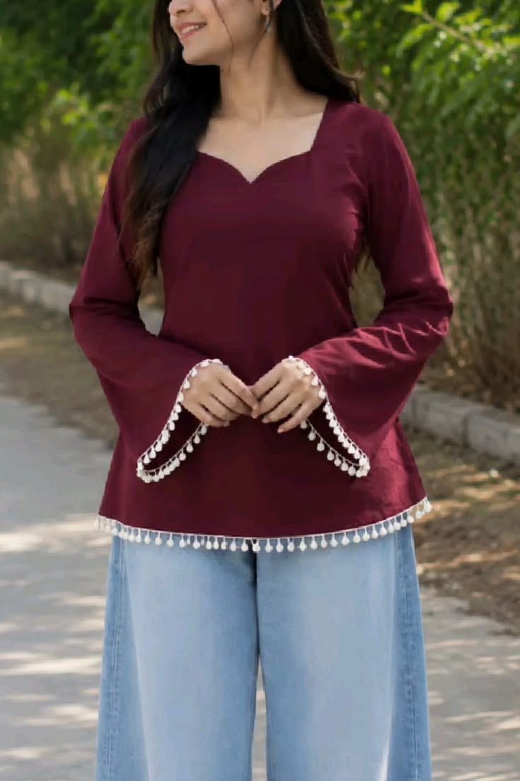 Bell Sleeve Kurti - Maroon (Modal)